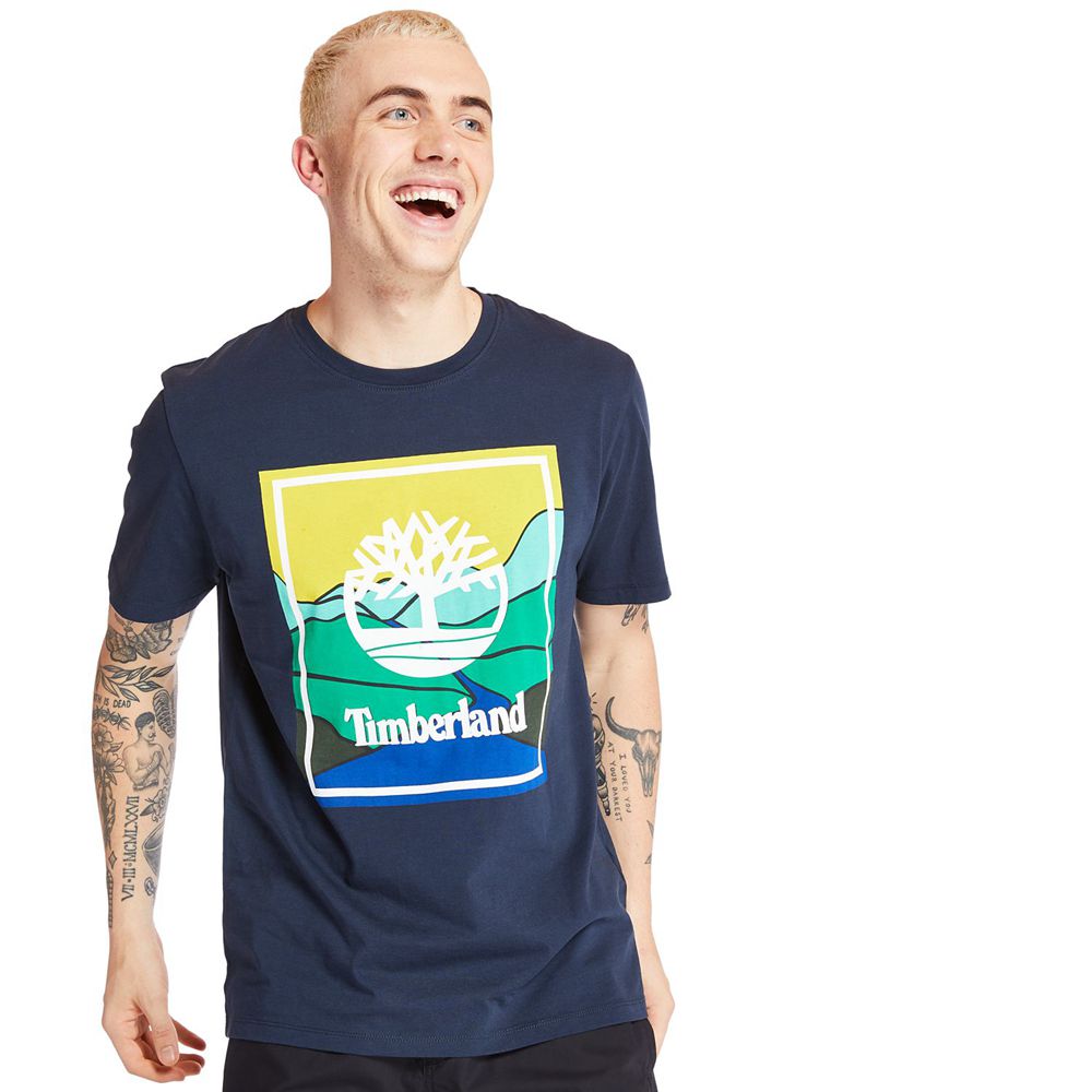 Timberland Mens T-Shirts Kennebec River Horizon Graphic - Navy - India LD0862397